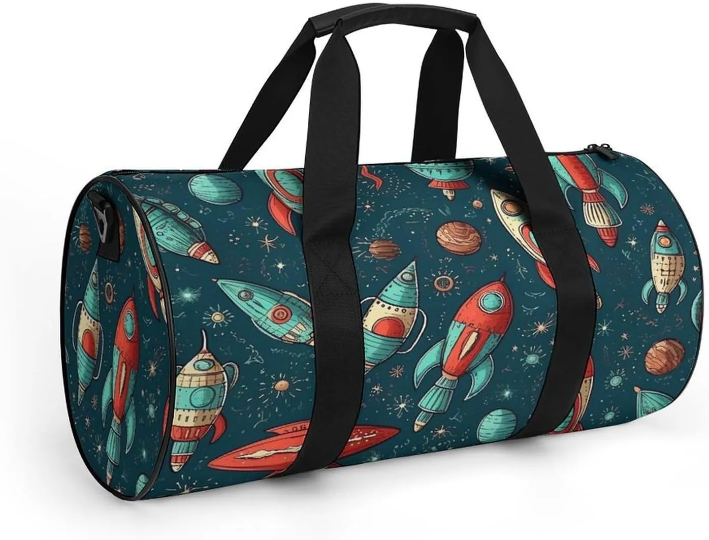 Sports Gym Bag for Women Men Travel Duffel Bag Tote Weekender Bag Rocket Ship Image Carry on Overnight Bag for Travel Swimming Fitness Workout Sports Duffle Bag