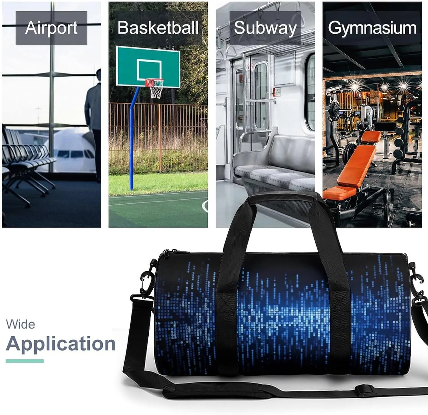 Sports Gym Bag for Women Men Travel Duffel Bag Tote Weekender Bag The Blue Binary Carry on Overnight Bag for Travel Swimming Fitness Workout Sports Duffle Bag