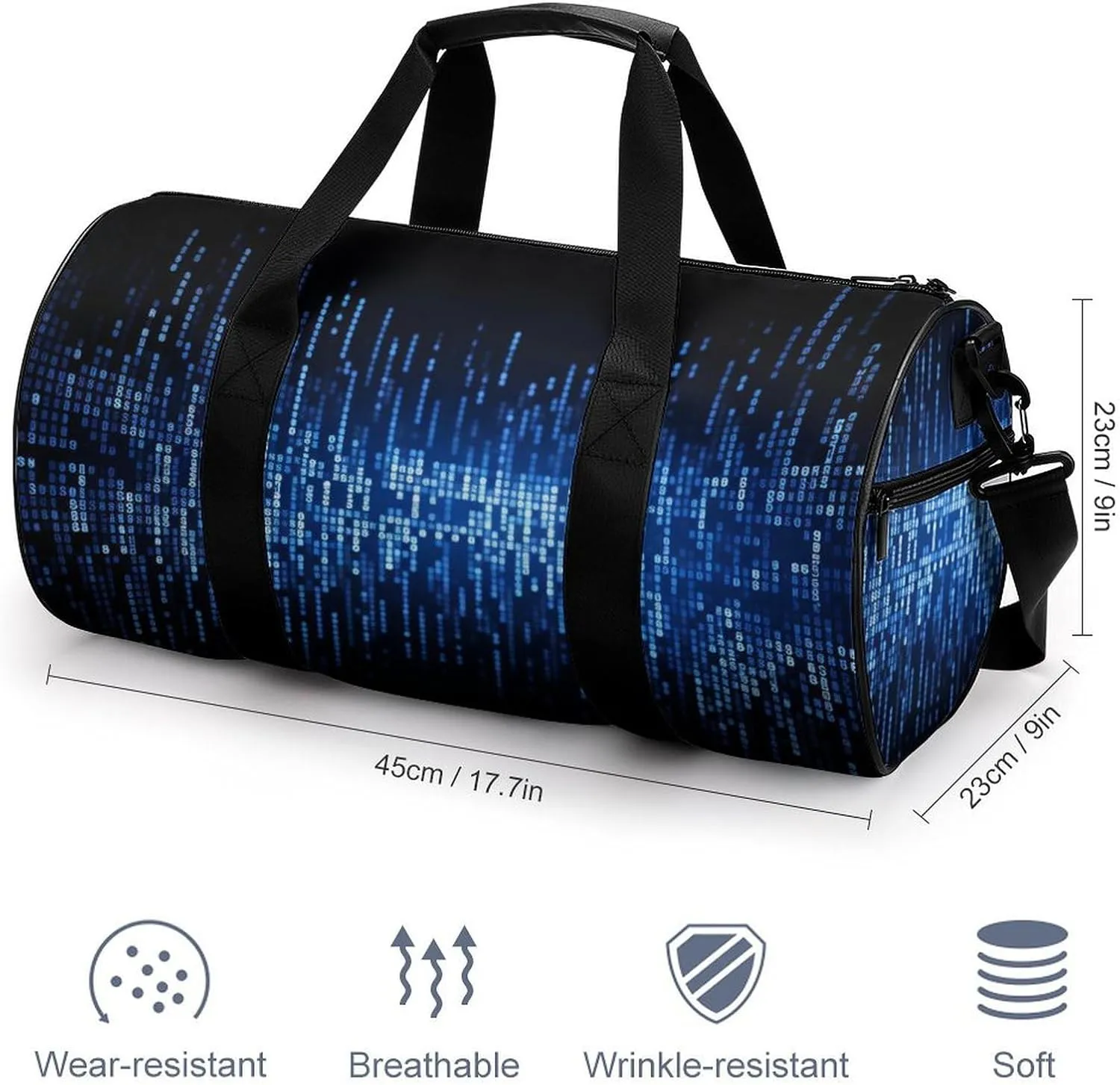 Sports Gym Bag for Women Men Travel Duffel Bag Tote Weekender Bag The Blue Binary Carry on Overnight Bag for Travel Swimming Fitness Workout Sports Duffle Bag