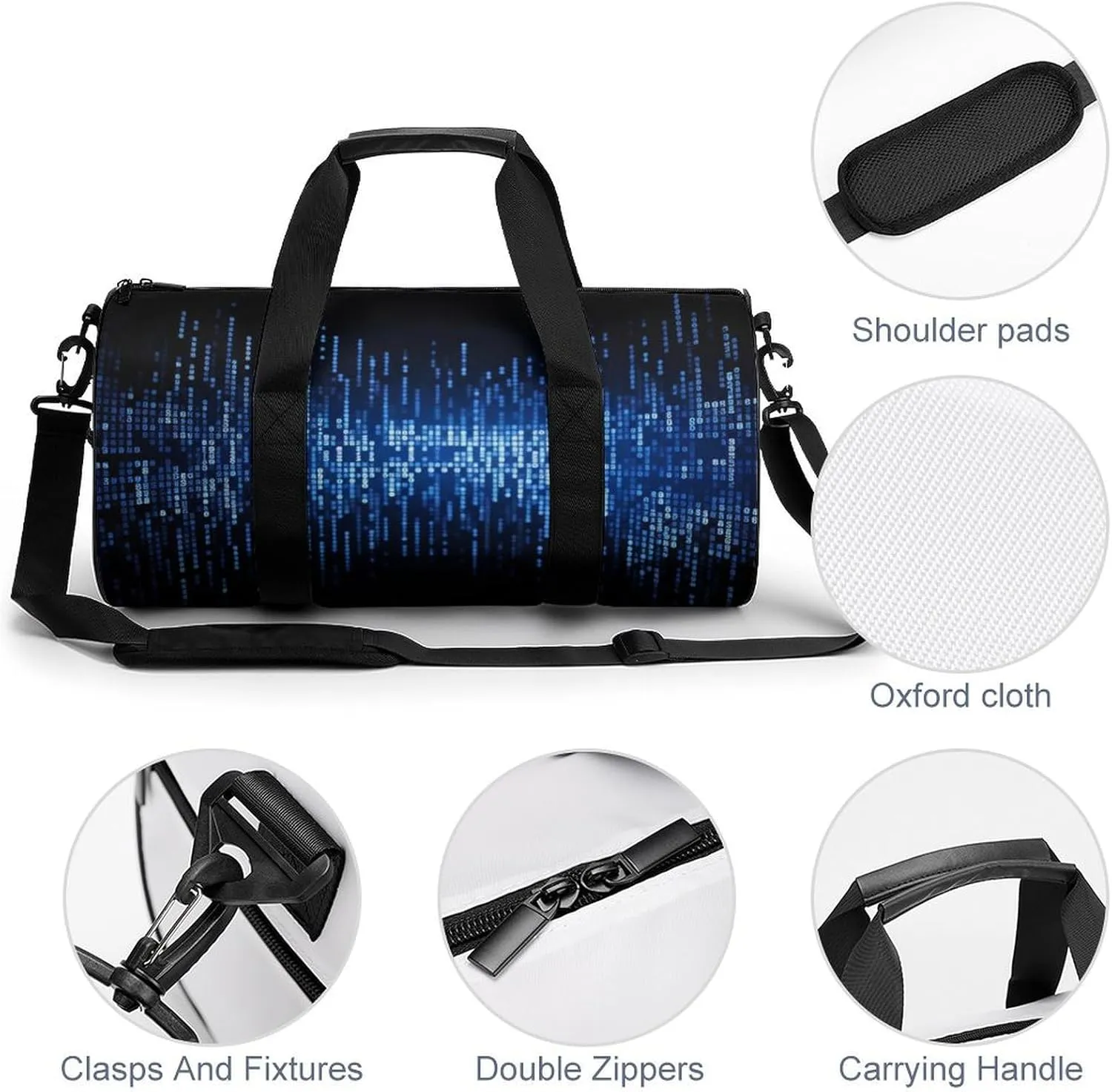 Sports Gym Bag for Women Men Travel Duffel Bag Tote Weekender Bag The Blue Binary Carry on Overnight Bag for Travel Swimming Fitness Workout Sports Duffle Bag