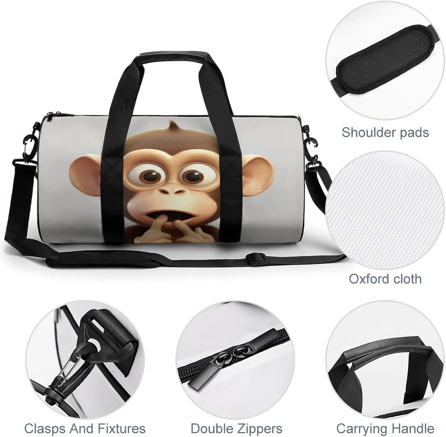 Sports Gym Bag for Women Men Travel Duffel Bag Tote Weekender Bag The Silent Monkey Carry on Overnight Bag for Travel Swimming Fitness Workout Sports Duffle Bag