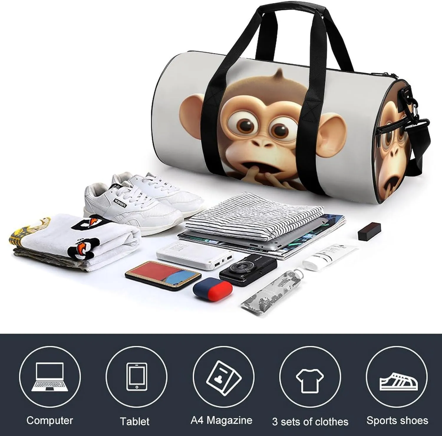Sports Gym Bag for Women Men Travel Duffel Bag Tote Weekender Bag The Silent Monkey Carry on Overnight Bag for Travel Swimming Fitness Workout Sports Duffle Bag