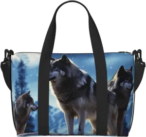 Sports Gym Bag for Women Men Travel Duffel Bag Tote wolfs Weekender Bag Canvas Carry on Overnight Bag for Travel Swimming Fitness Workout Sports Duffle Bag