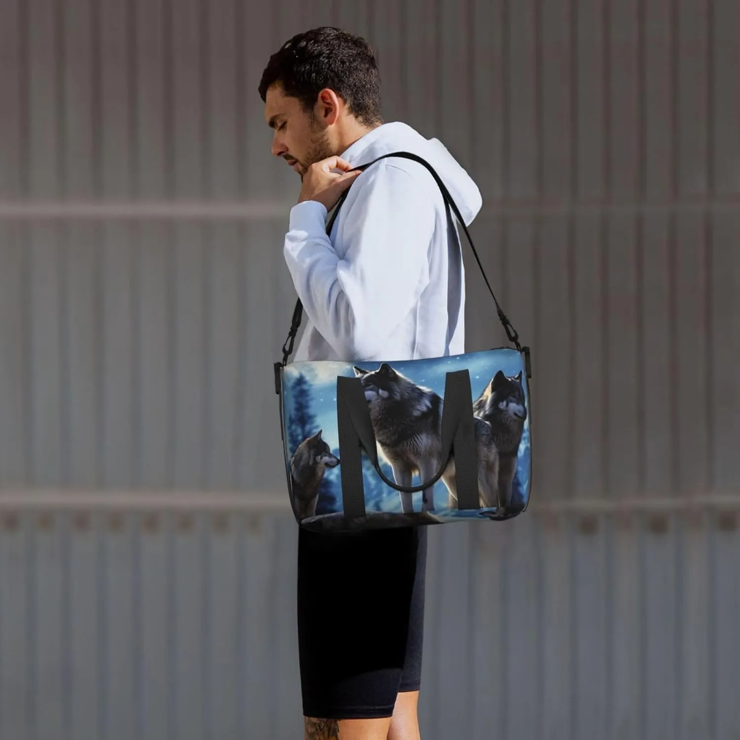Sports Gym Bag for Women Men Travel Duffel Bag Tote wolfs Weekender Bag Canvas Carry on Overnight Bag for Travel Swimming Fitness Workout Sports Duffle Bag