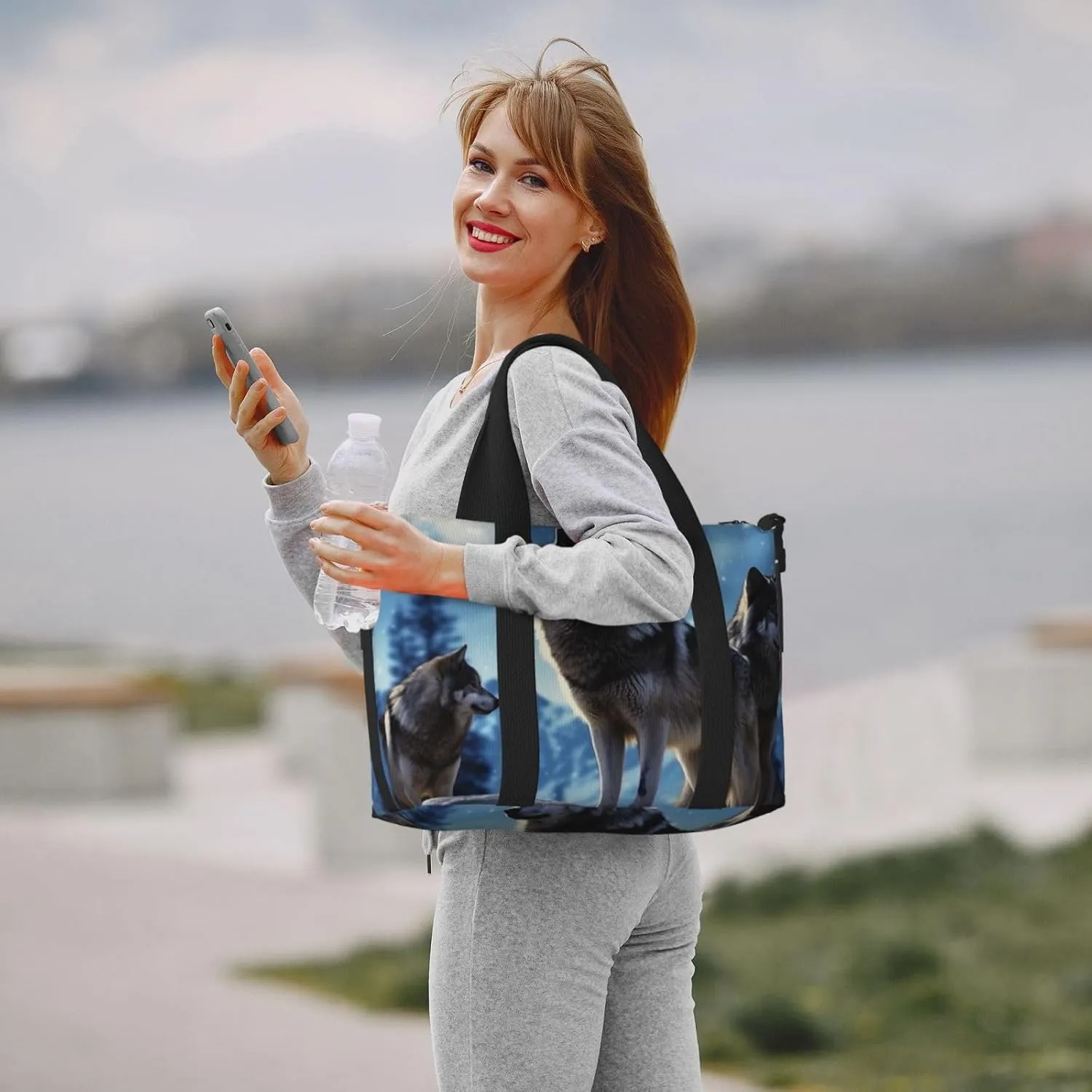 Sports Gym Bag for Women Men Travel Duffel Bag Tote wolfs Weekender Bag Canvas Carry on Overnight Bag for Travel Swimming Fitness Workout Sports Duffle Bag