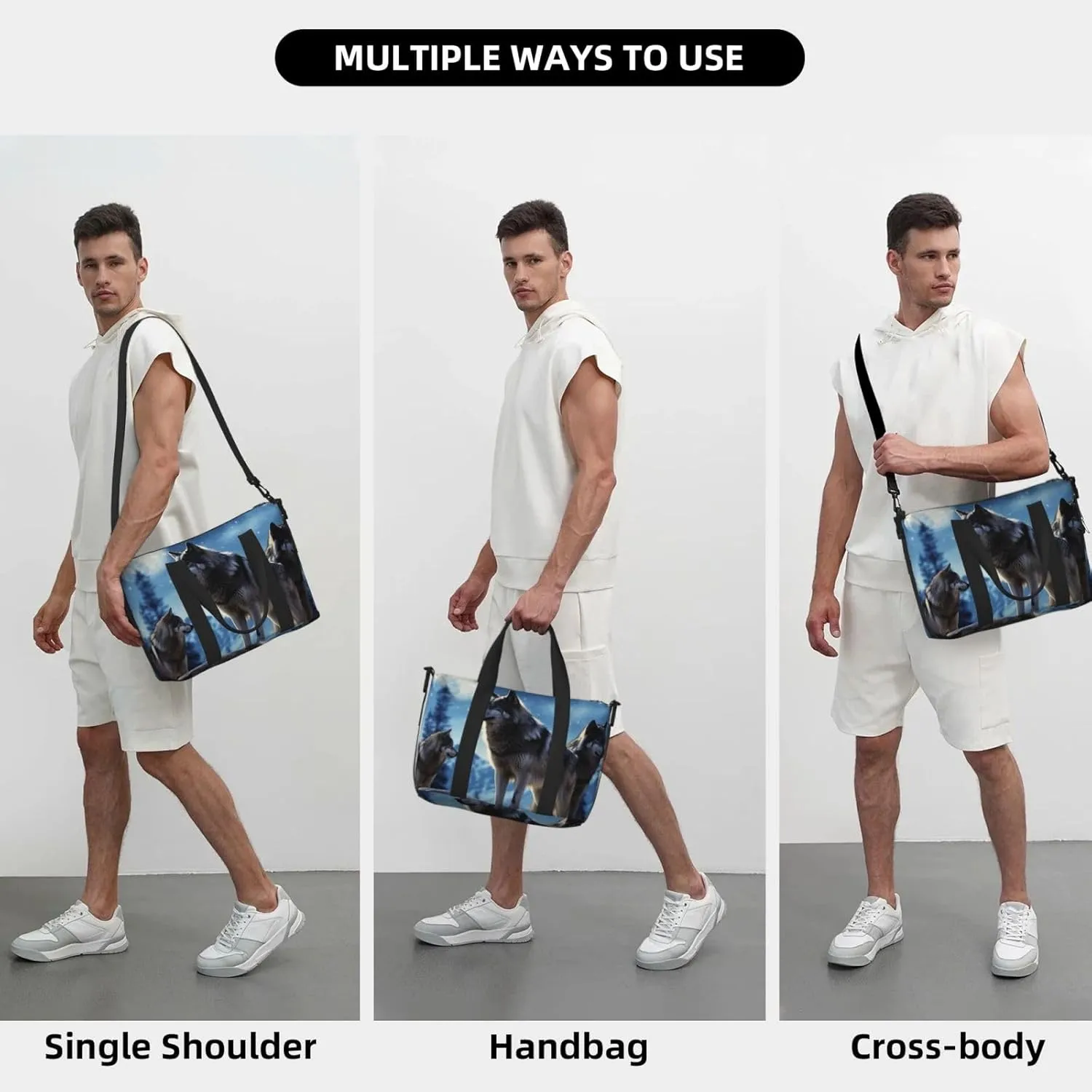 Sports Gym Bag for Women Men Travel Duffel Bag Tote wolfs Weekender Bag Canvas Carry on Overnight Bag for Travel Swimming Fitness Workout Sports Duffle Bag