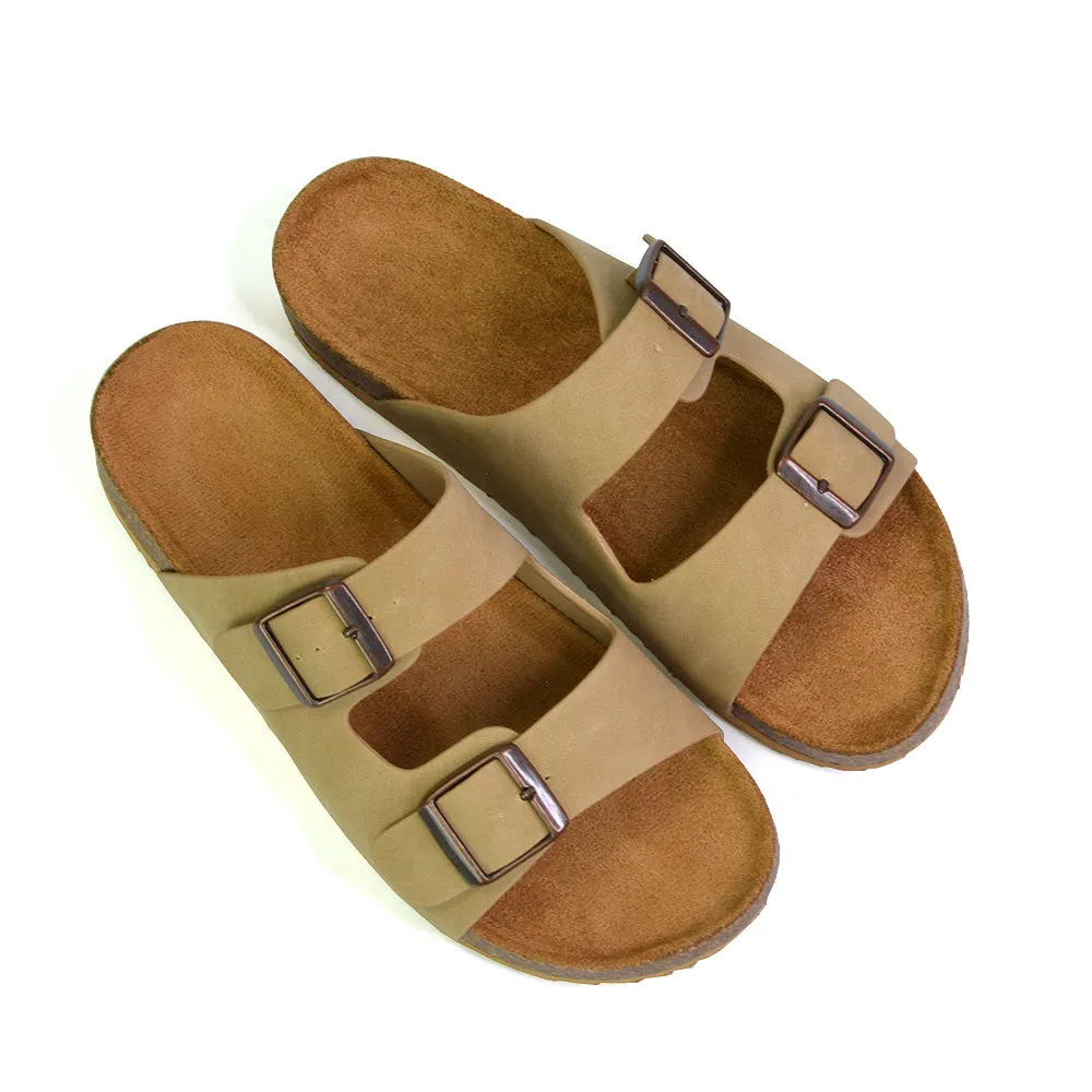 Star Double Buckle Strap Flat Slider Casual Footbed Summer Mule Holiday Sandals in Black Patent
