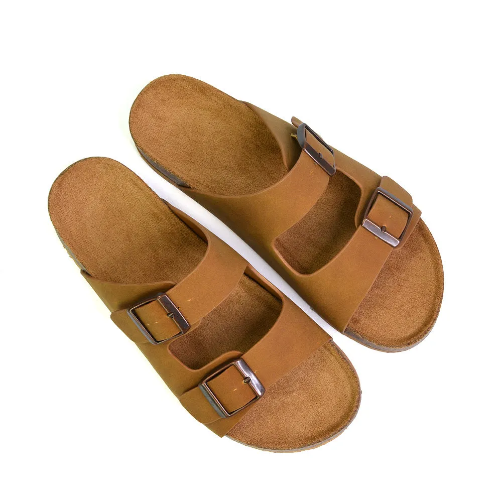 Star Double Buckle Strap Flat Slider Casual Footbed Summer Mule Holiday Sandals in Black Patent
