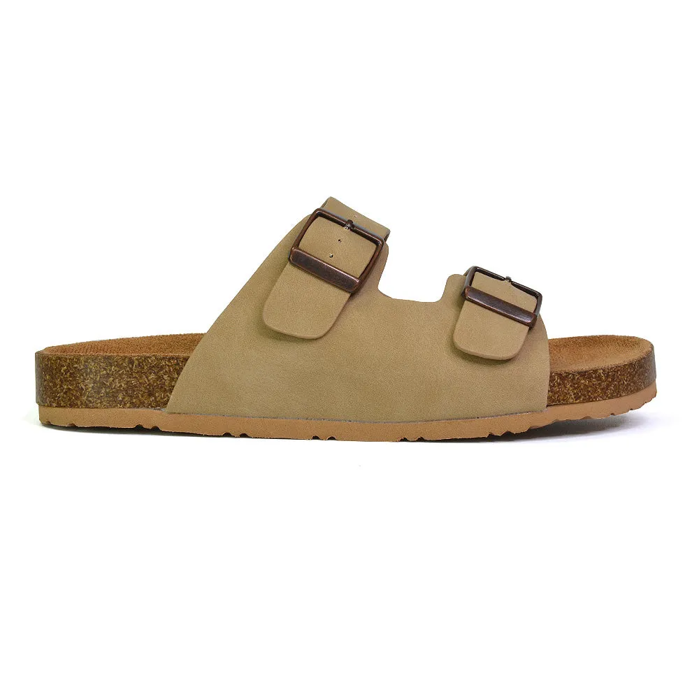 Star Double Buckle Strap Flat Slider Casual Footbed Summer Mule Holiday Sandals in Black Patent
