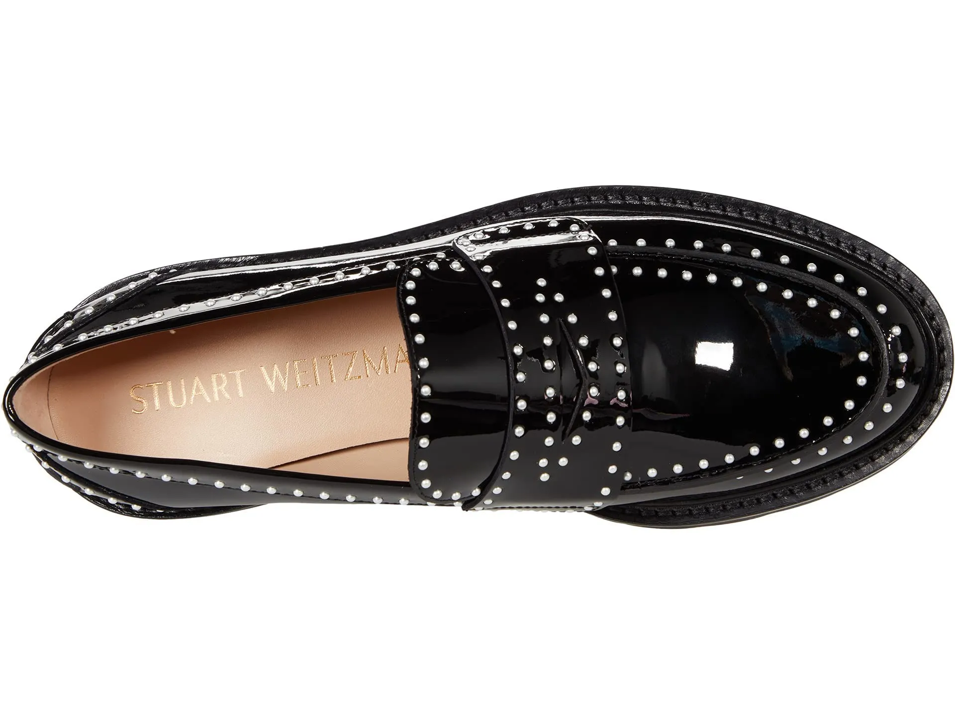 Stuart Weitzman Womens Parker Lift Mini Pearl Loafer Black 6.5 M