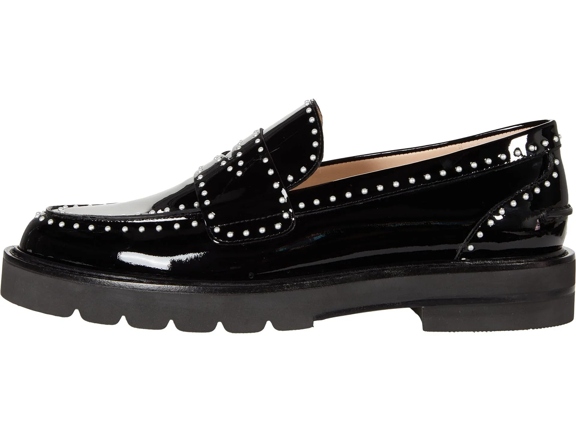 Stuart Weitzman Womens Parker Lift Mini Pearl Loafer Black 6.5 M