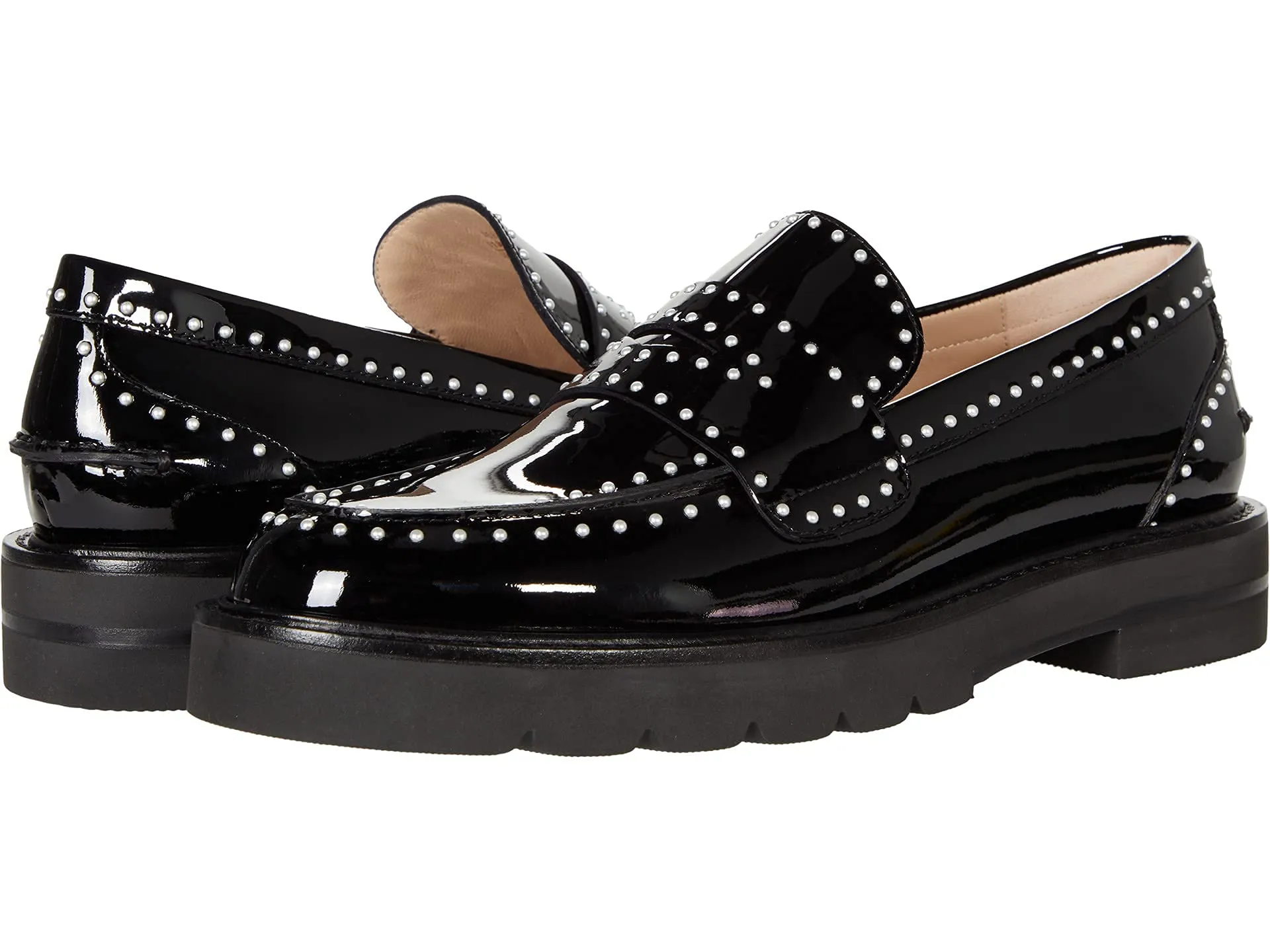 Stuart Weitzman Womens Parker Lift Mini Pearl Loafer Black 6.5 M