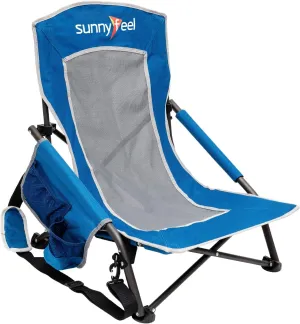 SUNNYFEEL Low Folding Beach Chair for Adults, Portable Lightweight Sling Beach Camping Chairs with Cup Holder, Armrest,Foldable Camp Lawn Chair for Outdoor Sand Concert Travel Sport Events,300LBS