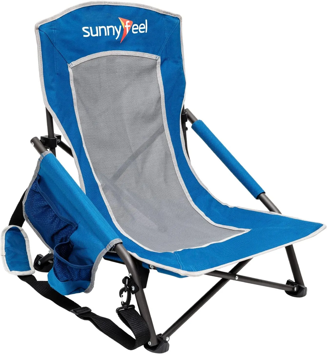 SUNNYFEEL Low Folding Beach Chair for Adults, Portable Lightweight Sling Beach Camping Chairs with Cup Holder, Armrest,Foldable Camp Lawn Chair for Outdoor Sand Concert Travel Sport Events,300LBS