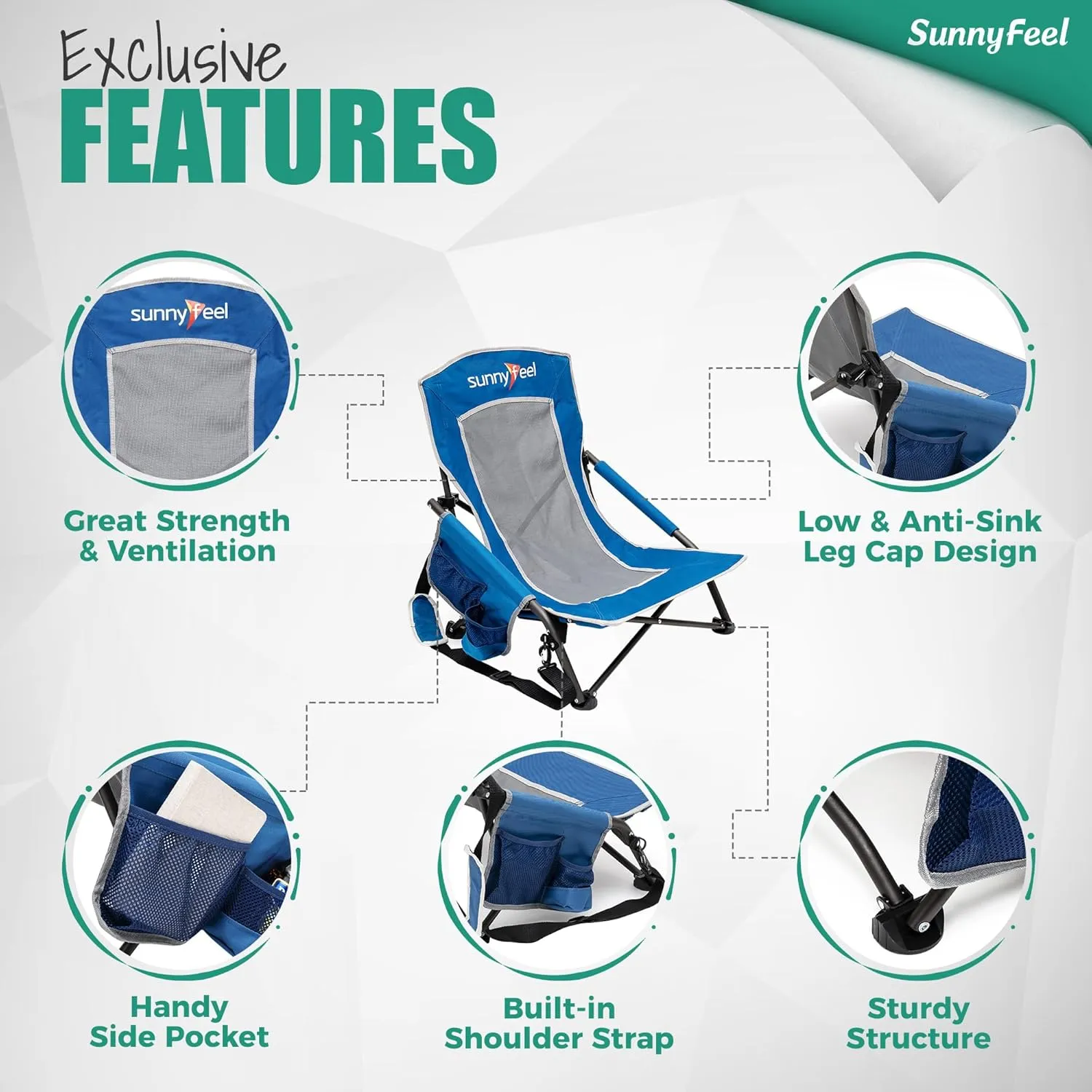 SUNNYFEEL Low Folding Beach Chair for Adults, Portable Lightweight Sling Beach Camping Chairs with Cup Holder, Armrest,Foldable Camp Lawn Chair for Outdoor Sand Concert Travel Sport Events,300LBS