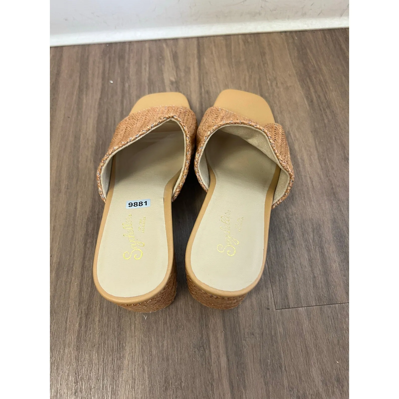 Sychelles Tan Natural Fiber Woven Slide Sandal Sz 8
