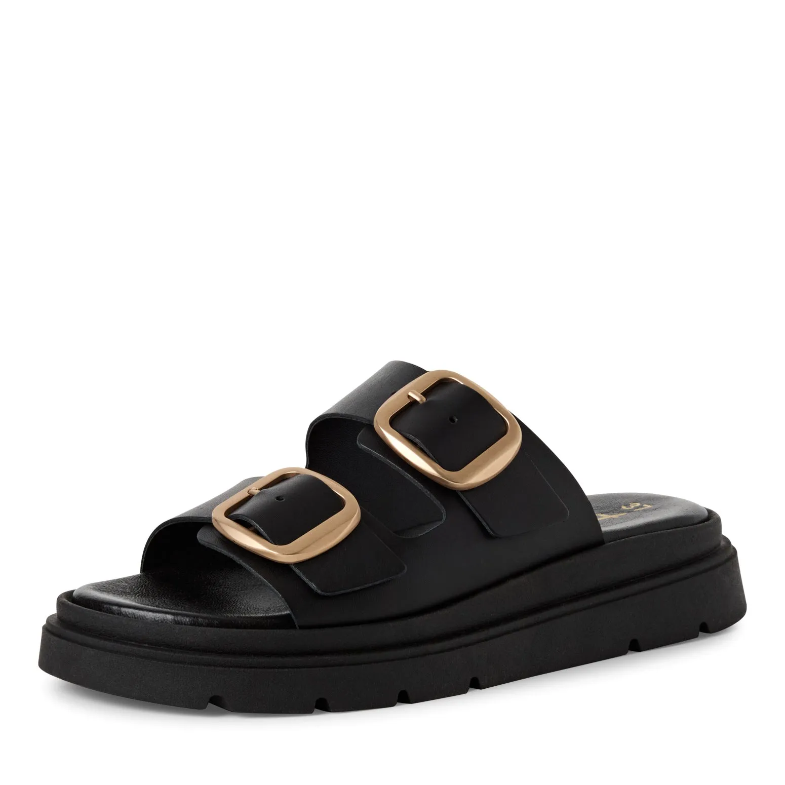 TAMARIS - 27239-003 DOUBLE STRAP MULE - BLACK LEATHER