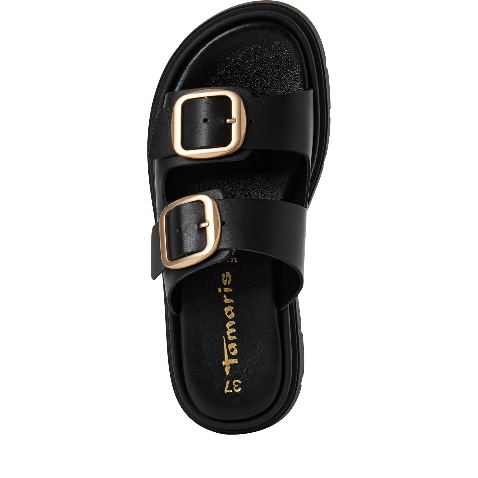 TAMARIS - 27239-003 DOUBLE STRAP MULE - BLACK LEATHER