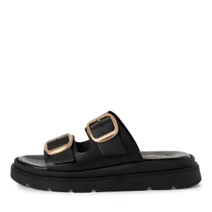 TAMARIS - 27239-003 DOUBLE STRAP MULE - BLACK LEATHER