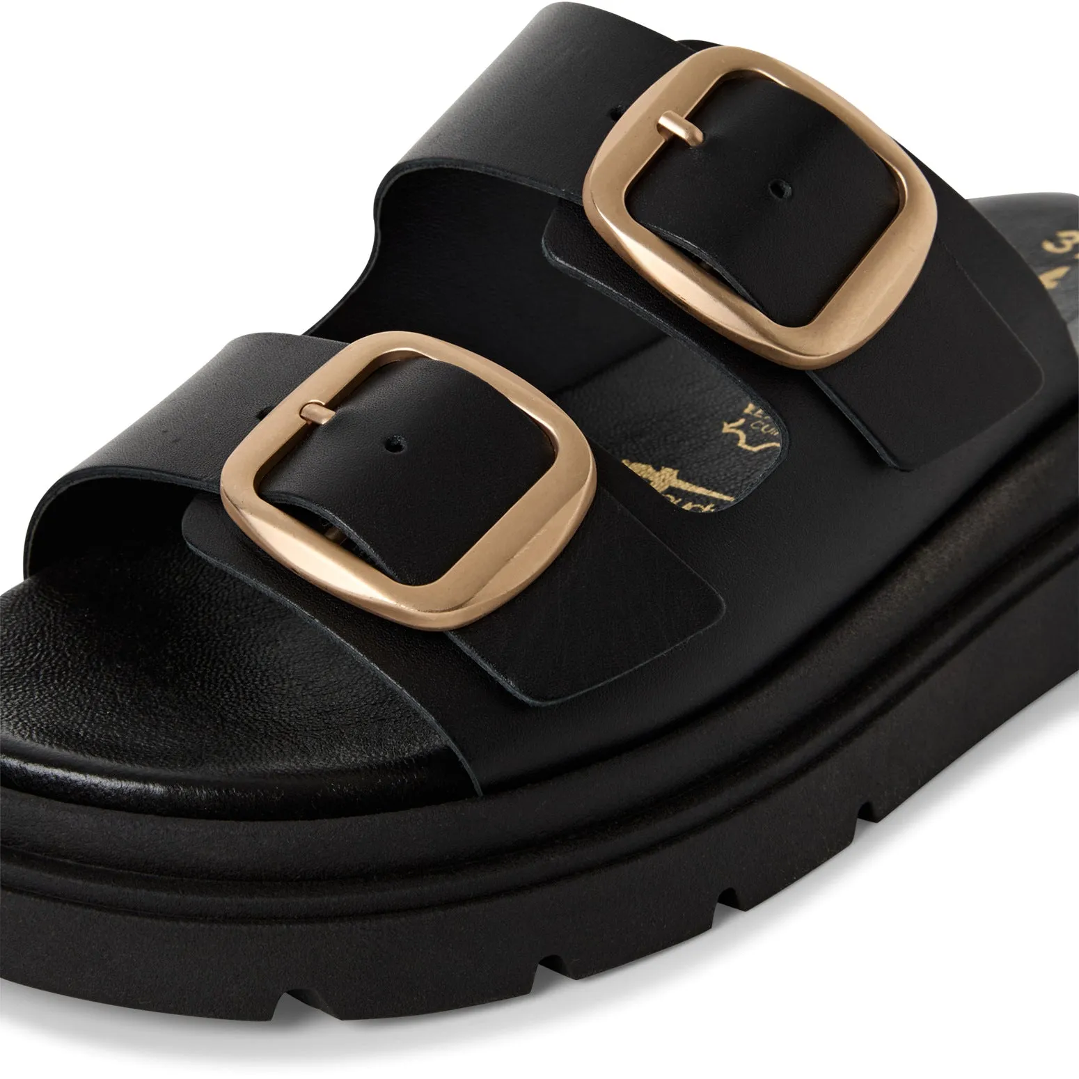 TAMARIS - 27239-003 DOUBLE STRAP MULE - BLACK LEATHER