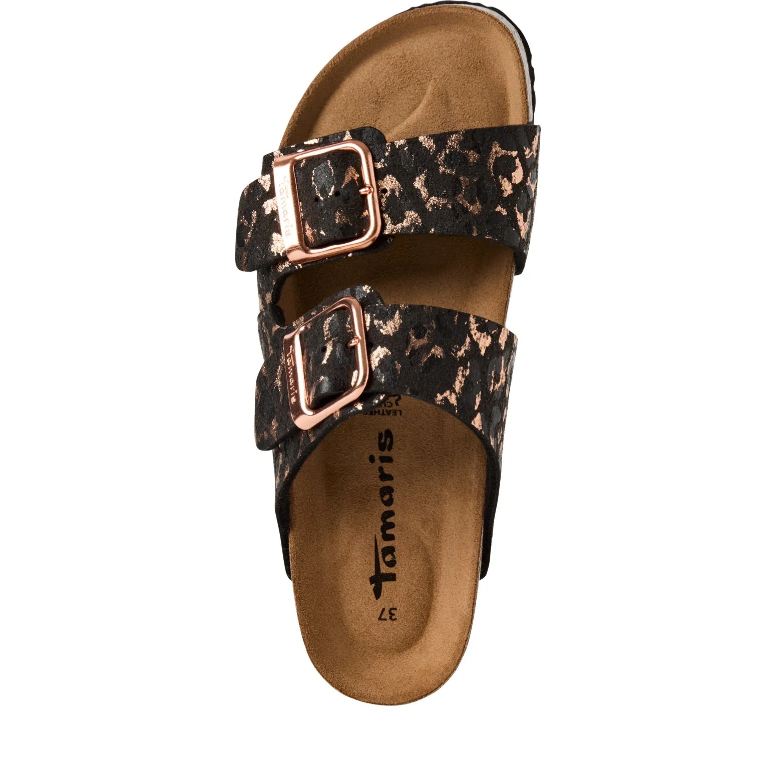 TAMARIS - 27503-090 FLAT DOUBLE STRAP MULE - BLACK LEOPARD