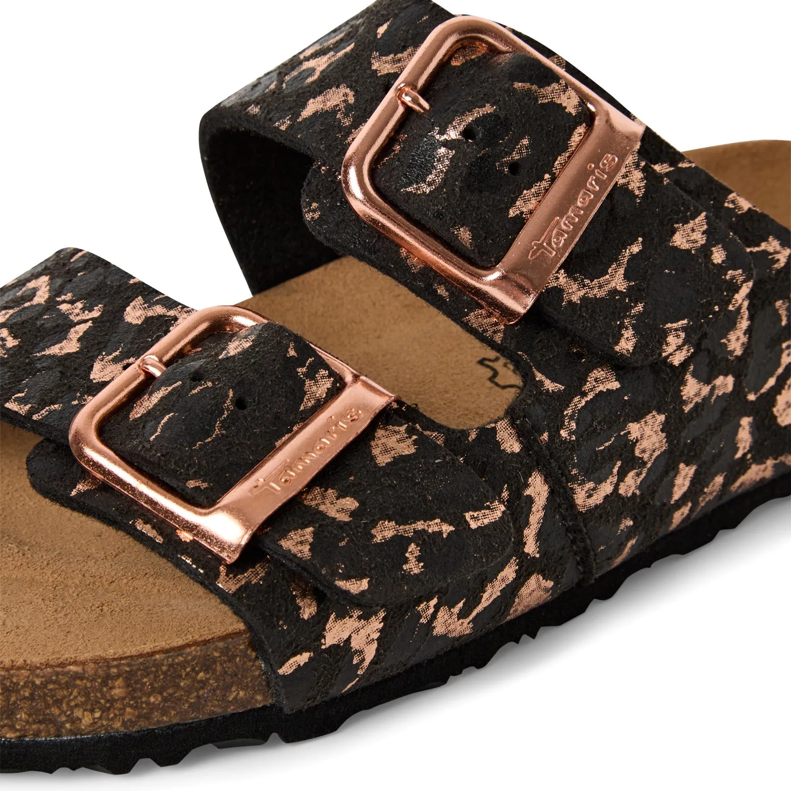 TAMARIS - 27503-090 FLAT DOUBLE STRAP MULE - BLACK LEOPARD