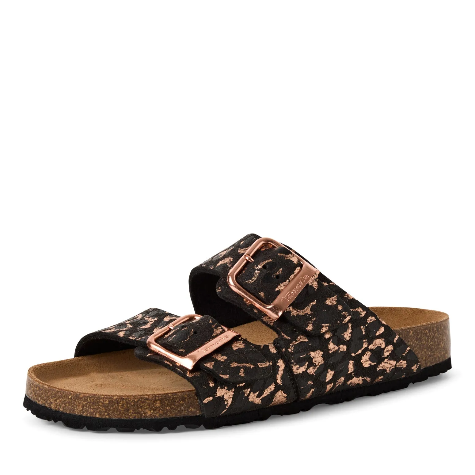 TAMARIS - 27503-090 FLAT DOUBLE STRAP MULE - BLACK LEOPARD