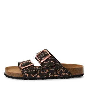 TAMARIS - 27503-090 FLAT DOUBLE STRAP MULE - BLACK LEOPARD