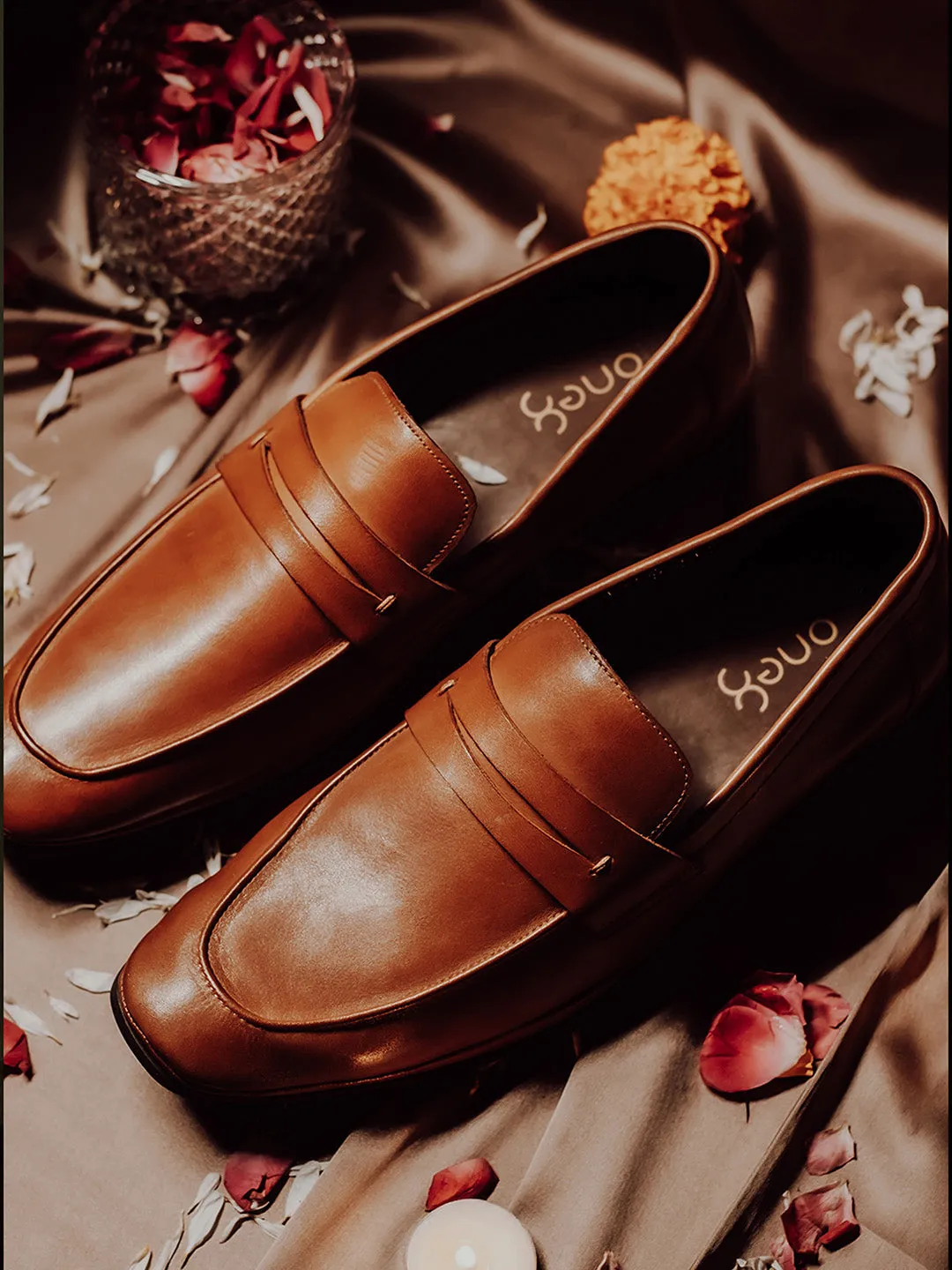 Tan Leather Men's Slip-On Loafers