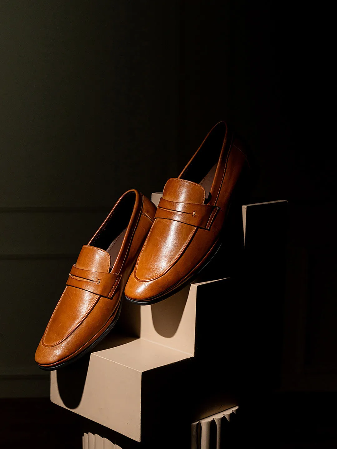 Tan Leather Men's Slip-On Loafers