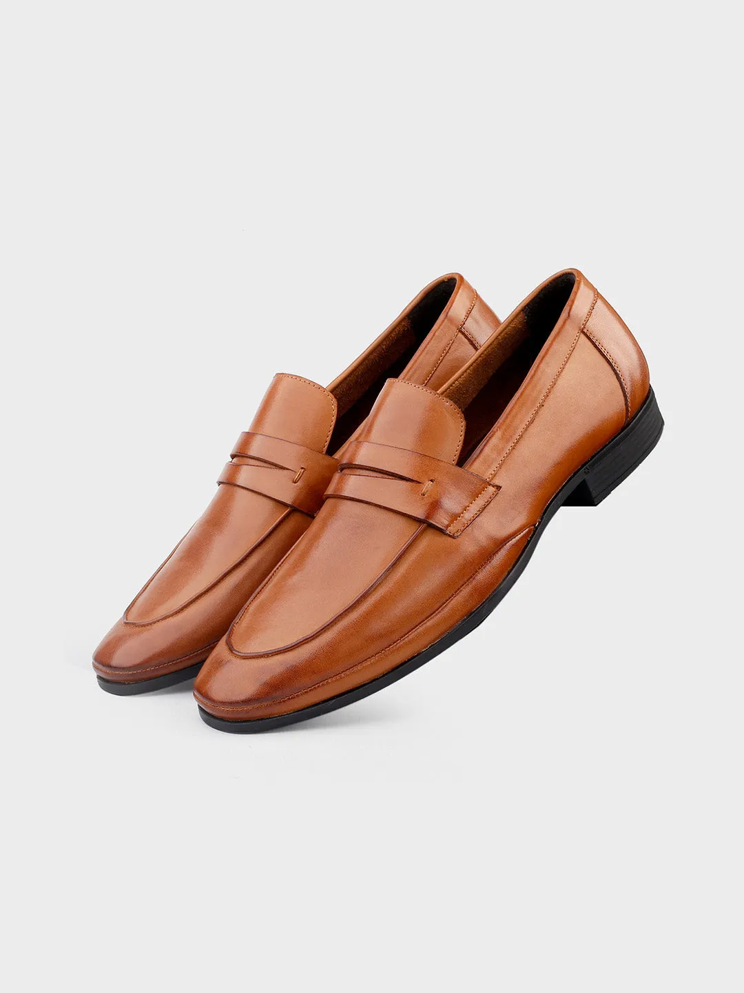 Tan Leather Men's Slip-On Loafers