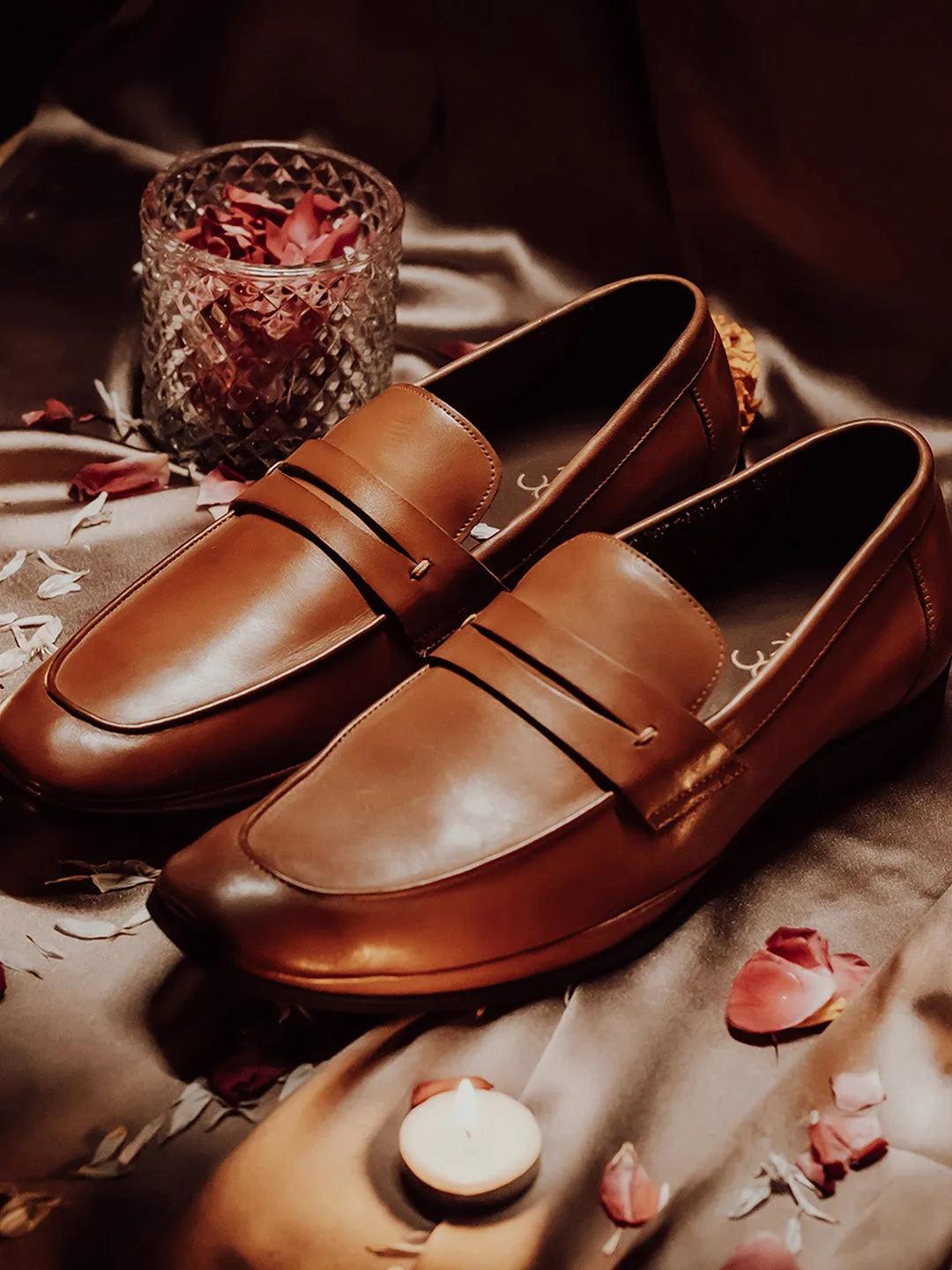 Tan Leather Men's Slip-On Loafers