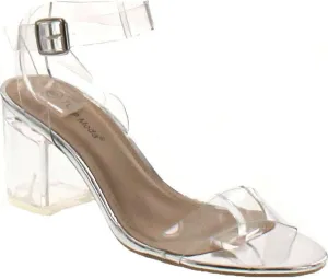 TOP Moda Women's Lucite Clear Strappy Block Chunky High Heel Open Peep Toe Sandal