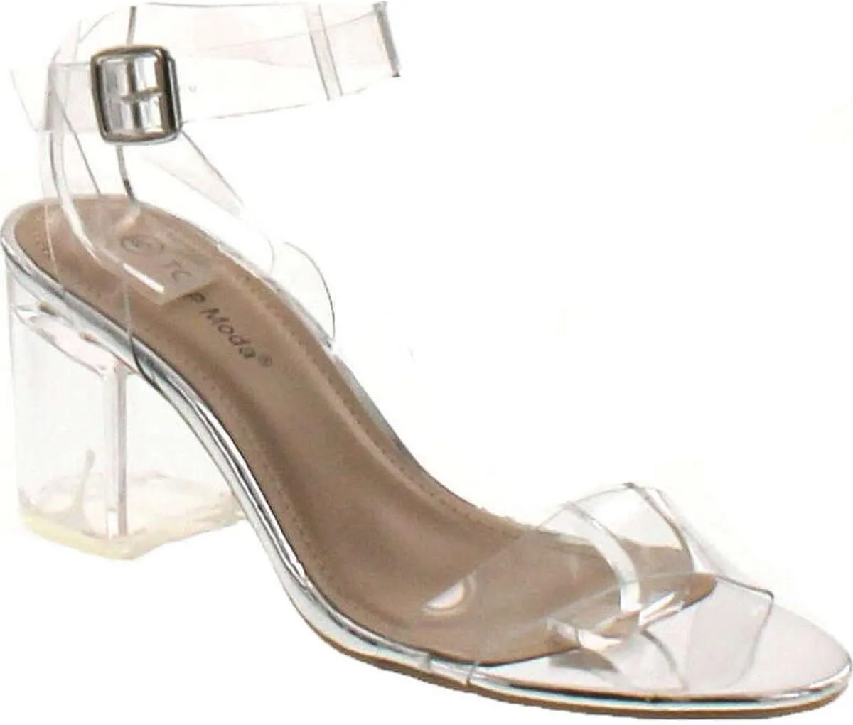 TOP Moda Women's Lucite Clear Strappy Block Chunky High Heel Open Peep Toe Sandal