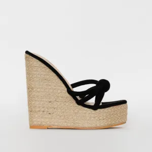 Toyah Black Suede Espadrille Mule Wedges