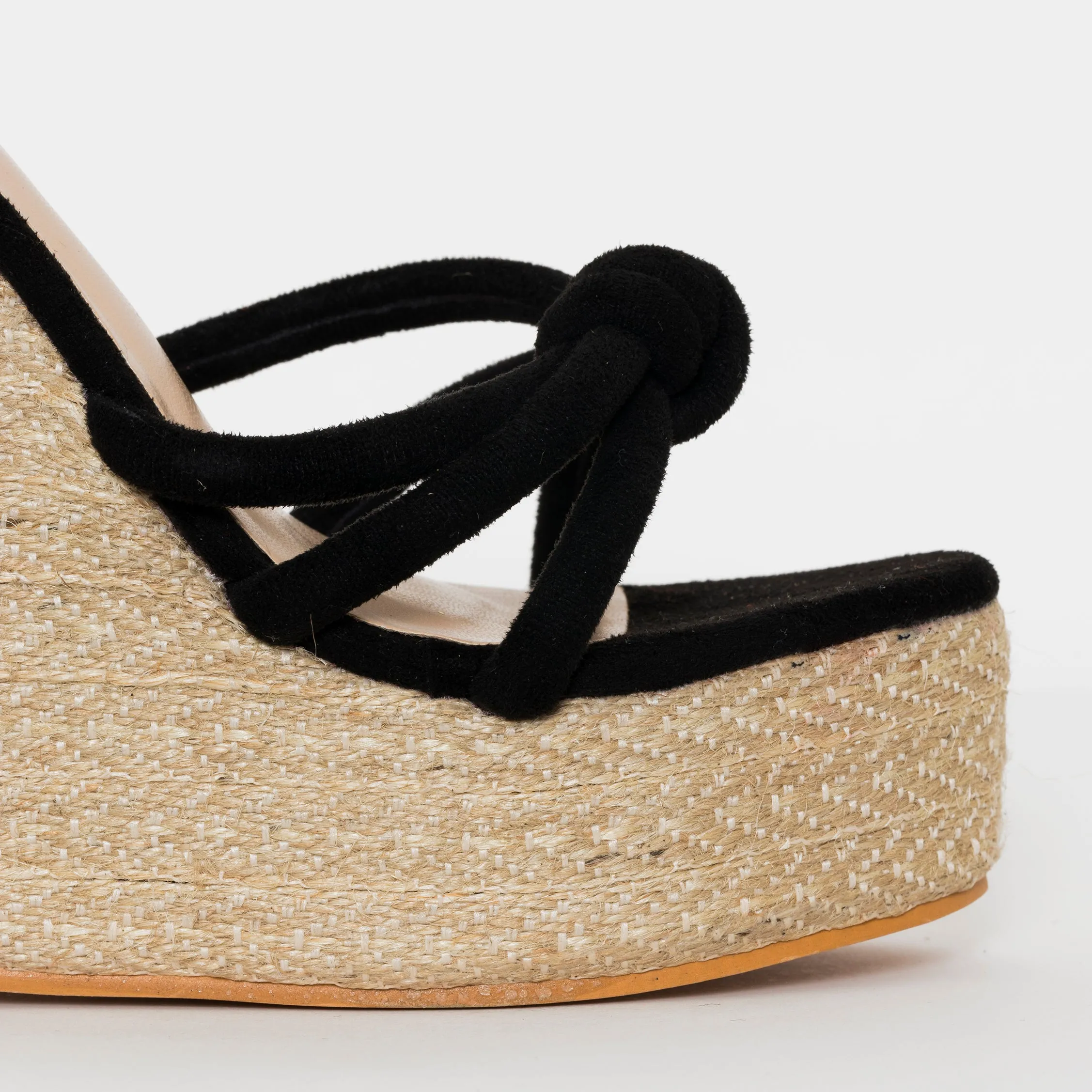 Toyah Black Suede Espadrille Mule Wedges