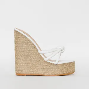 Toyah White Faux Snake Print Espadrille Mule Wedges