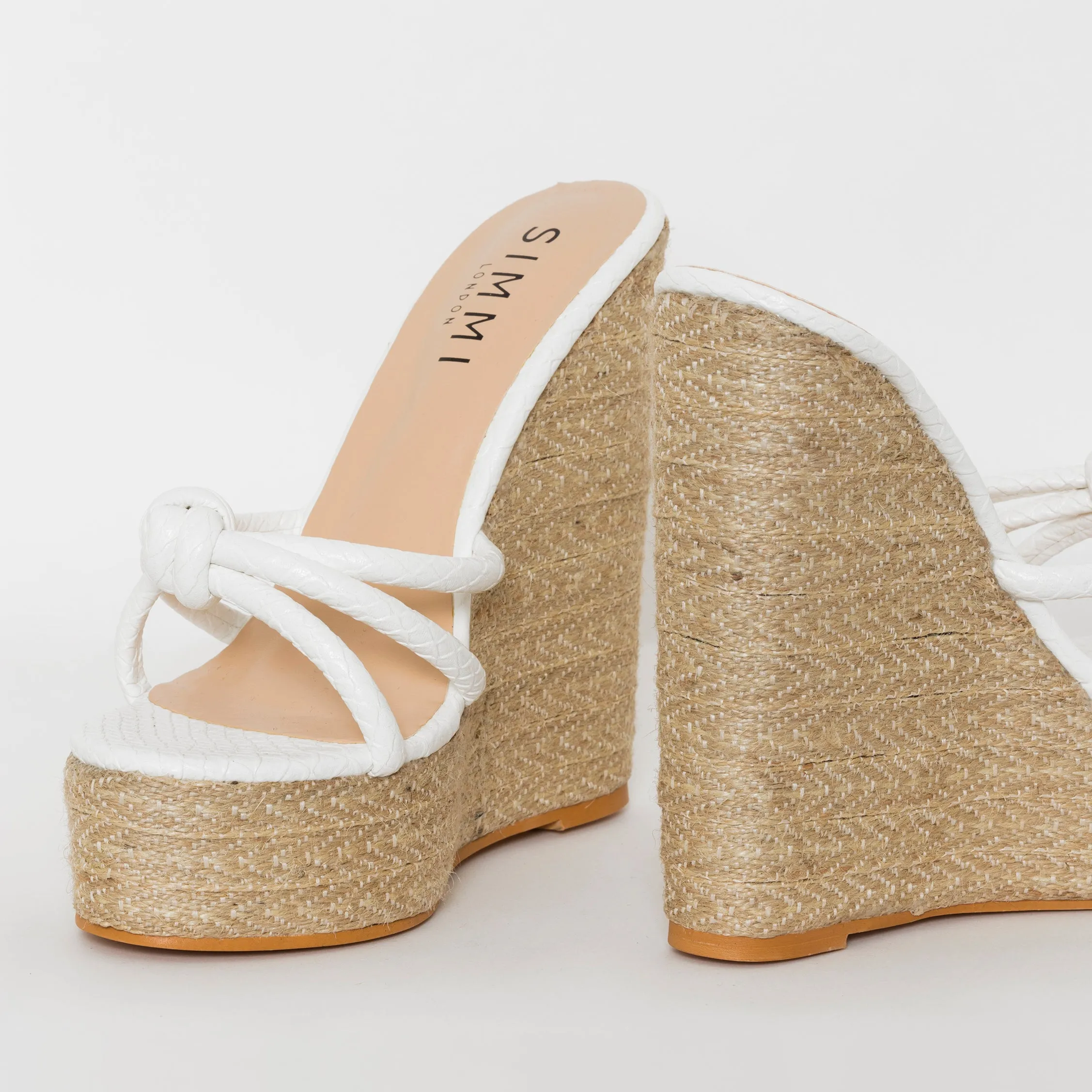 Toyah White Faux Snake Print Espadrille Mule Wedges