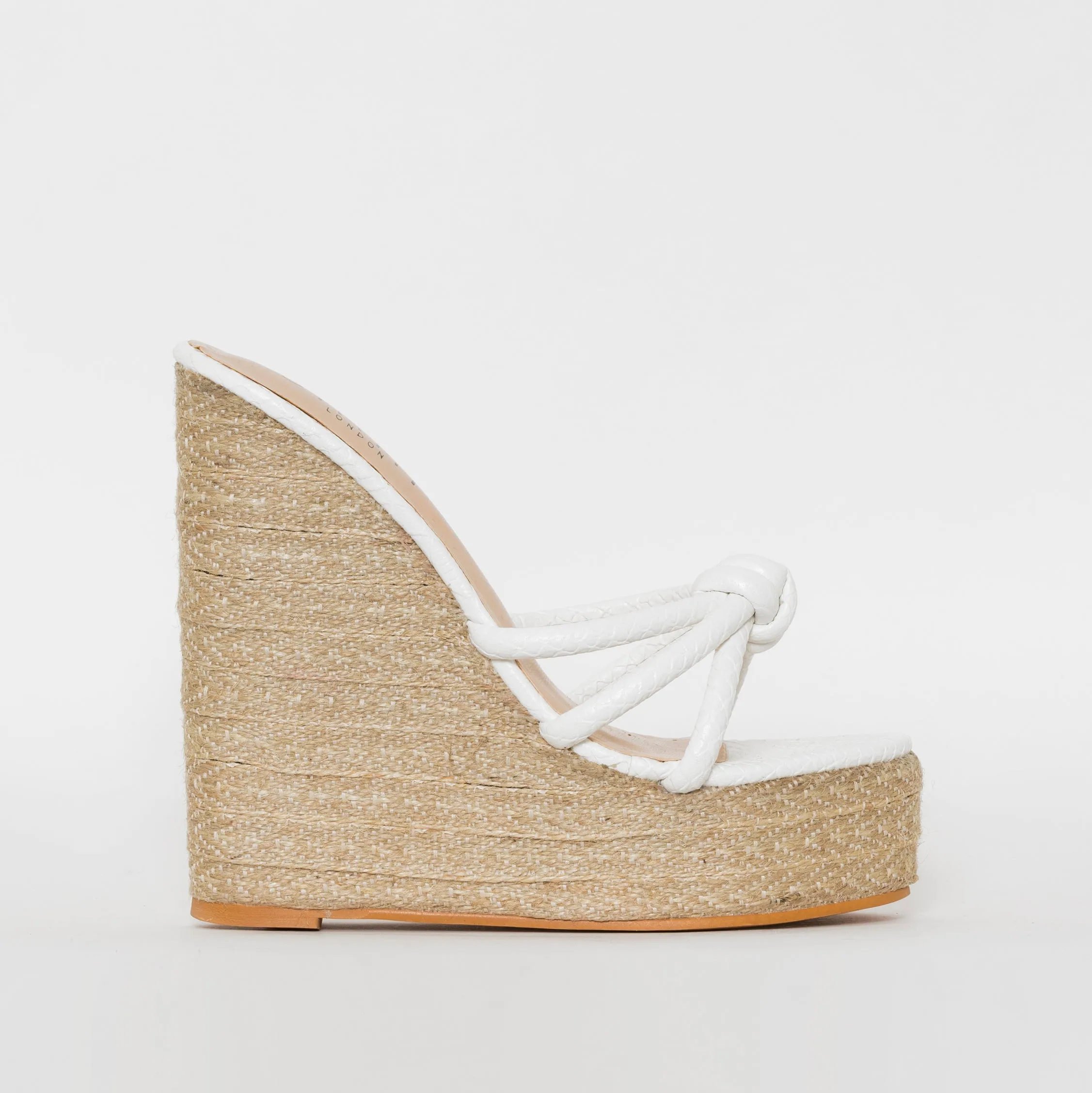 Toyah White Faux Snake Print Espadrille Mule Wedges