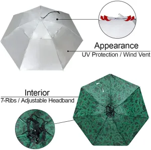 Umbrella Hat, Oversize Hands Free Umbrella Hats for Women and Men Folding Umbrella Cap 7-Ribs UV Protection Waterproof Umbrella for Shade Fishing Golf Gardening Kayak