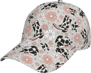 VOSERY Baseball Caps Womens Mens - Cow Print Cowboy Hat Boots Flower Adjustable Hats for Men Women Dad Hat Trucker Baseball Cap Black