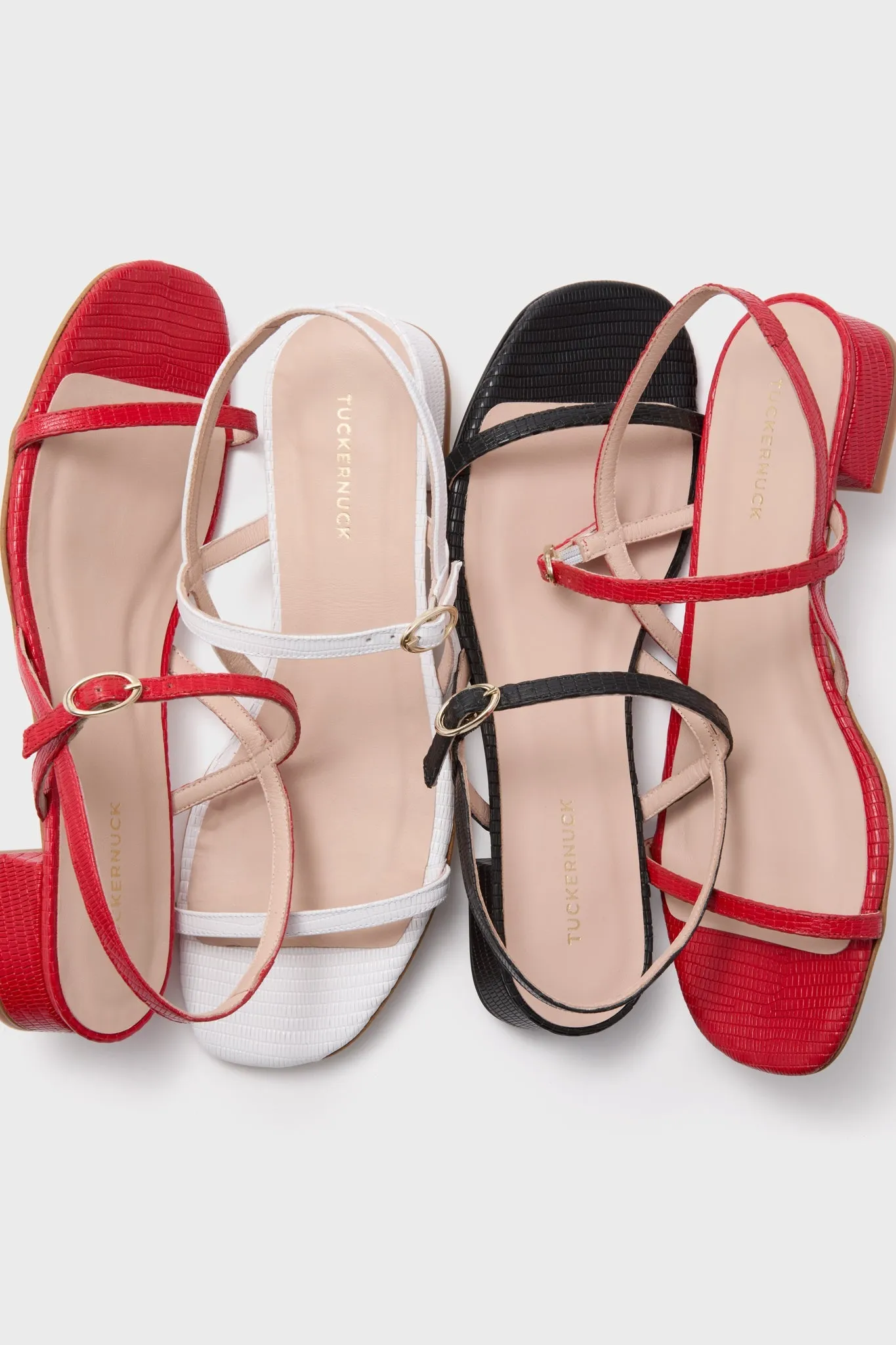 White Embossed Leather Evelyn Sandals