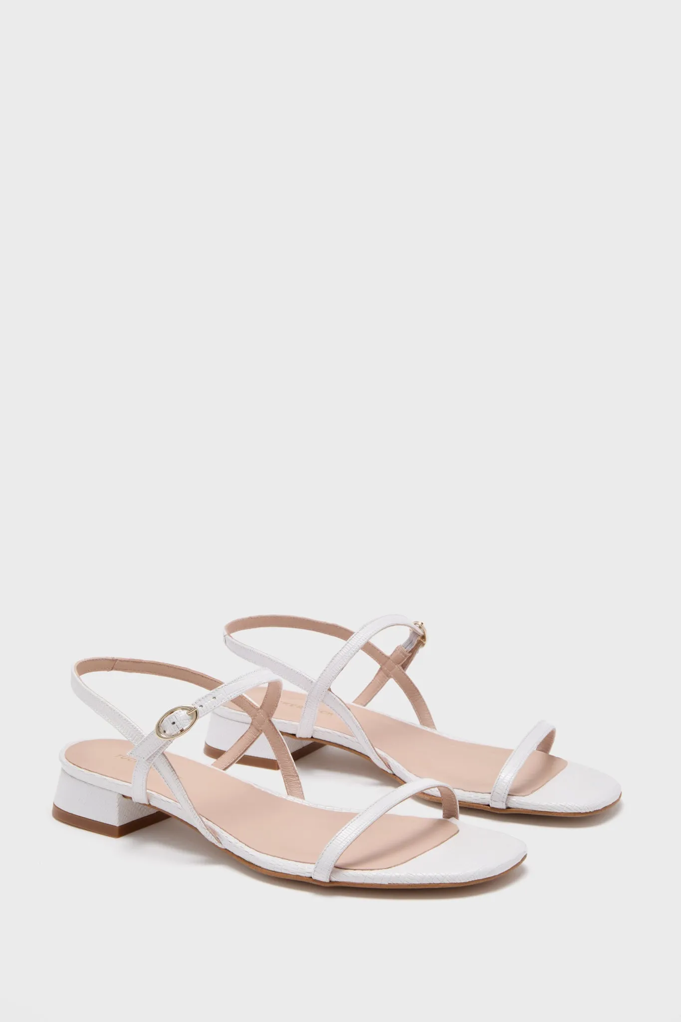 White Embossed Leather Evelyn Sandals