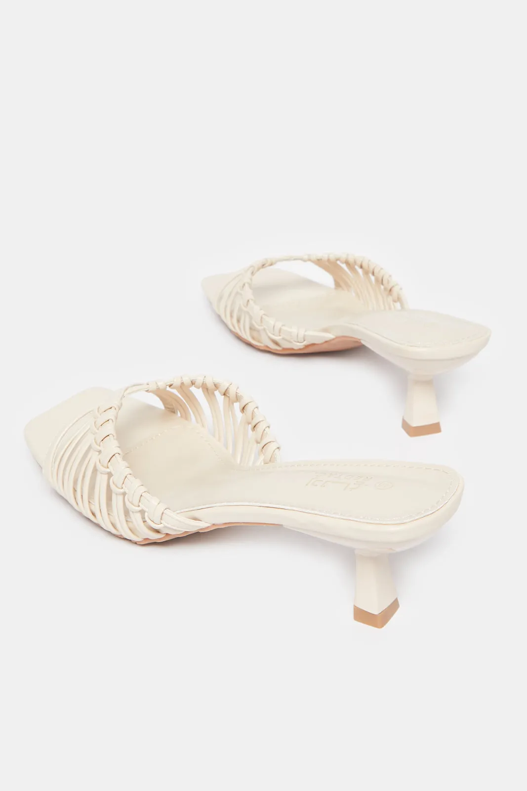 Women Beige Mule With Strappy Trim