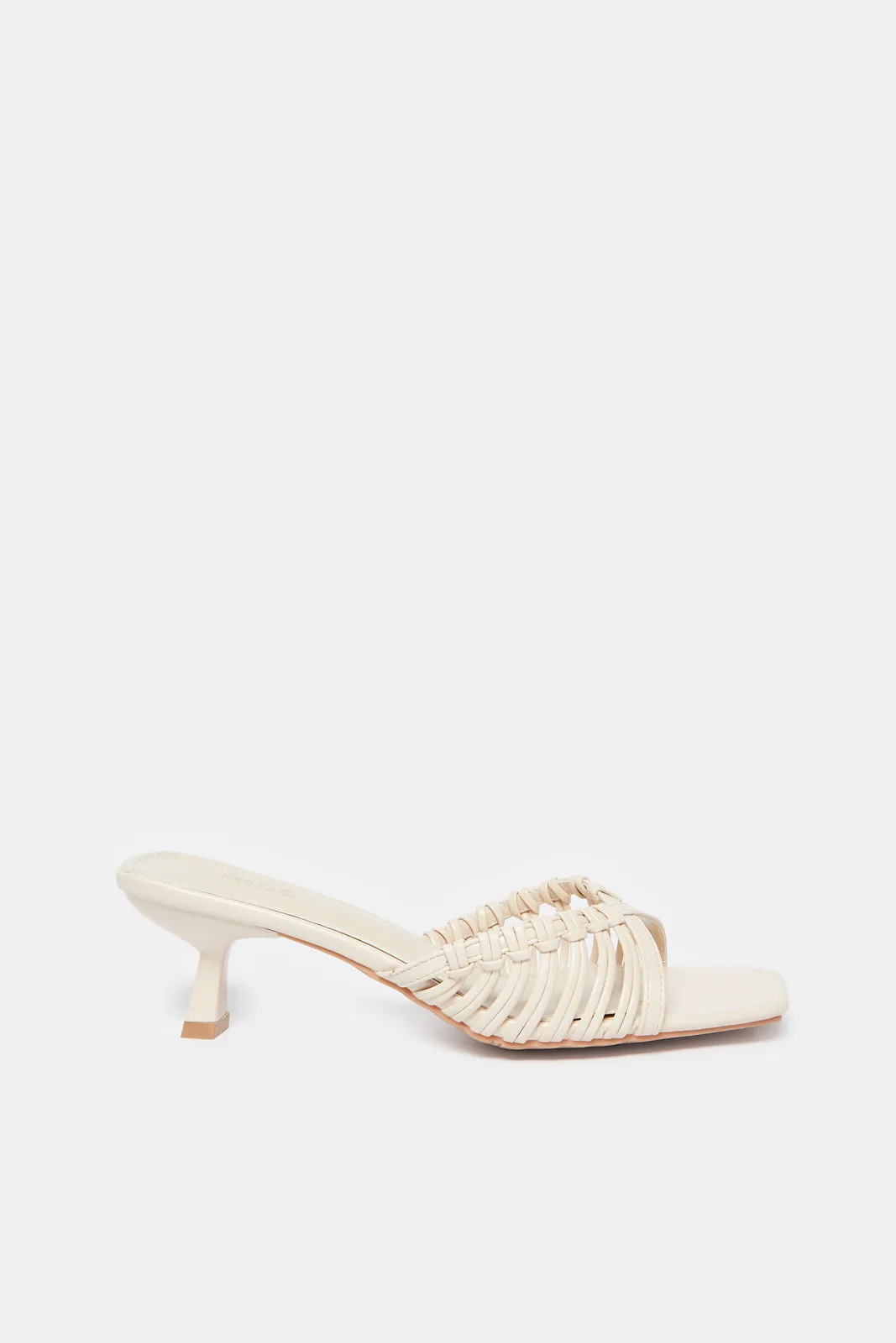 Women Beige Mule With Strappy Trim
