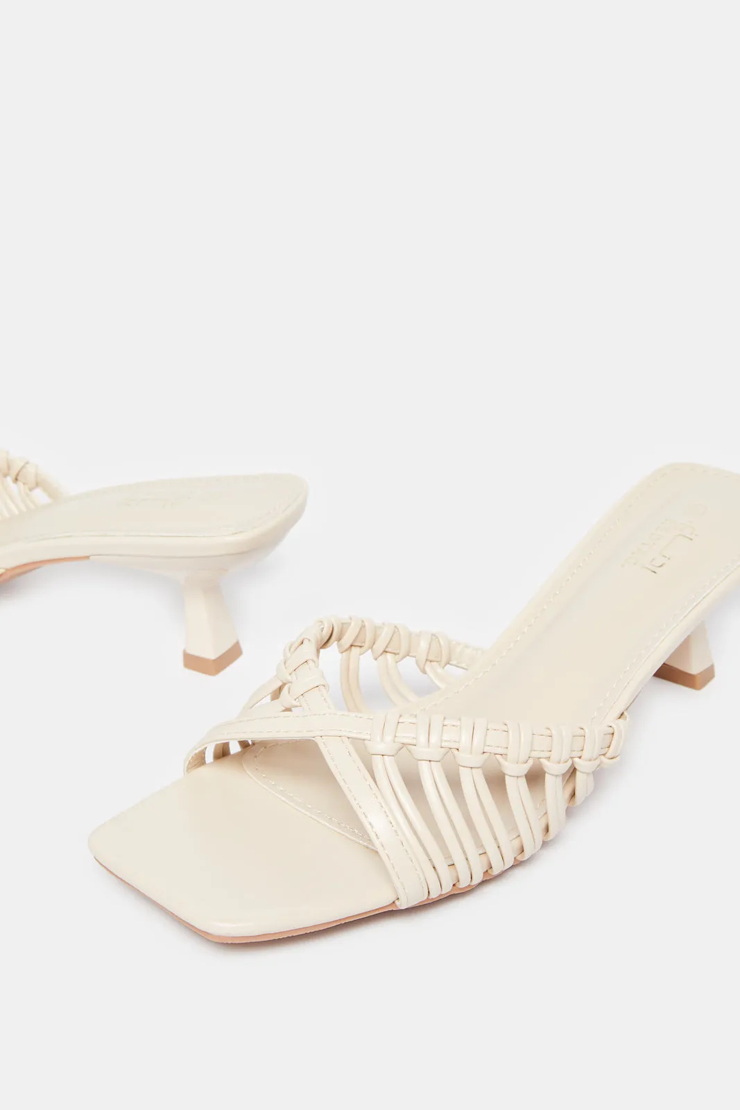 Women Beige Mule With Strappy Trim