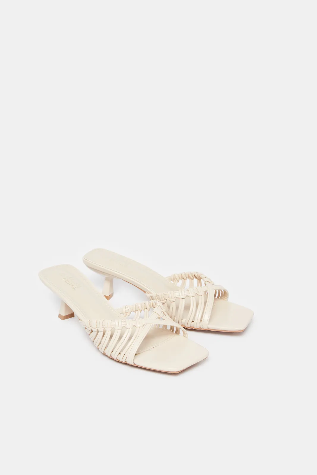 Women Beige Mule With Strappy Trim