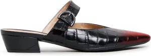 Women Fashion Croc-textured Sandals, Sexy Pointed Toe Slingback Pumps, Low Chunky Heel Strappy Mule Sandals, Trendy Mixed Black-Red Backless Slippers for Casual or Dress up, Full Size 4-16 M US