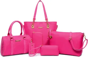 Women Handbag Nylon Leather Shoulder Bag Tote Bags Wallet Key Case Clutch 6 Pcs Set