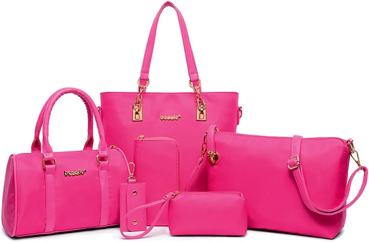 Women Handbag Nylon Leather Shoulder Bag Tote Bags Wallet Key Case Clutch 6 Pcs Set